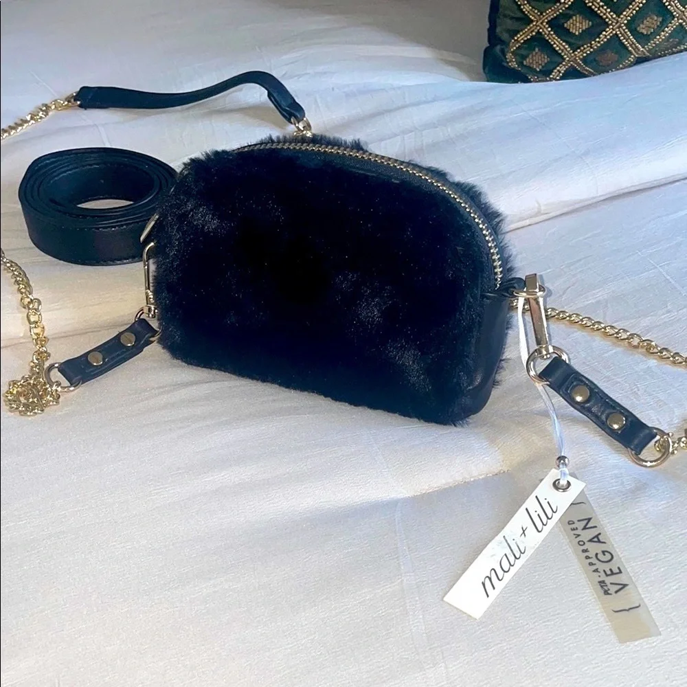Black Faux Fur Crossbody Bag